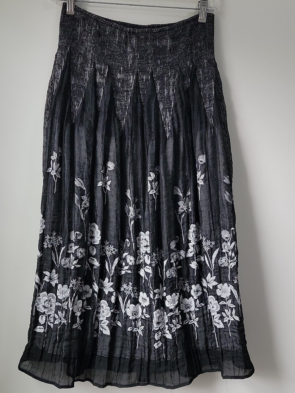 LAPIS Gypsy Skirt Smocked / Strapless Dress Black Gray Flowers OS
